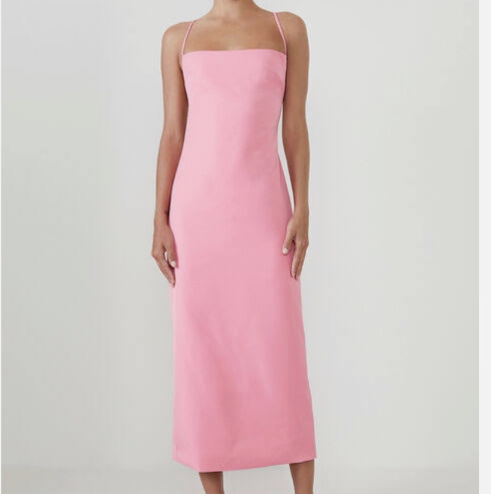 JILLIAN BACK DETAIL MIDI DRESS IN PINK SORBET SIZE 6 SMALL